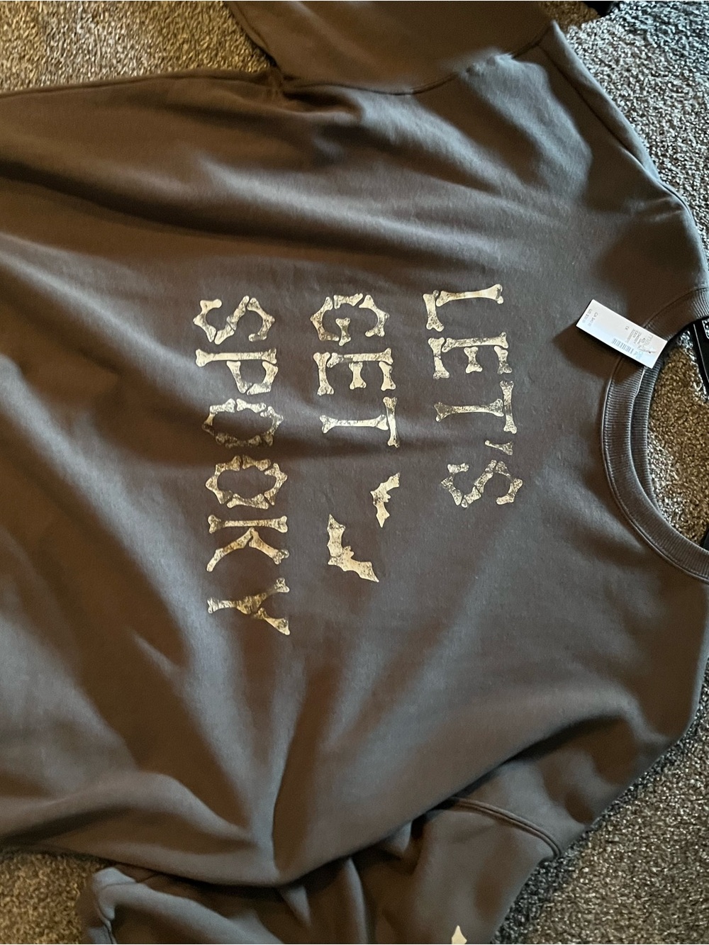 Maurices Gray Let’s Get Spooky Halloween sweatshirt White Bone Print - Picture 4 of 4